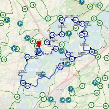 Kaart met knooppunten van de fietsroute Maasstadjestour