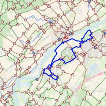 Kaart met knooppunten van de premium wandelroute huilbeek & Maas