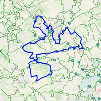 Uitsnede van de kaart met knooppunten van het Van Horne Fietspad.